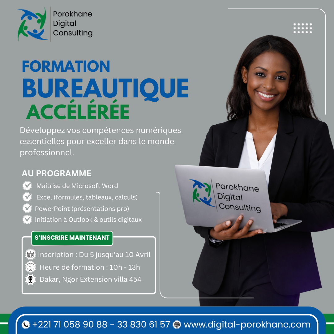 Formation Bureautique - Porokhane Digital Consulting